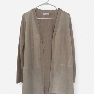Calvin Klein Faux Leather Beige / Tan Open Front Cardigan